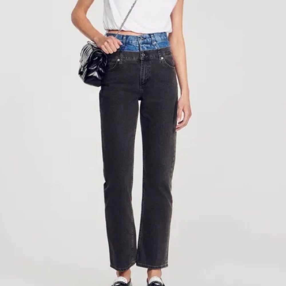 Sandro two tone double waisted jeans, size 38/XS